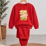 Takım Sweatshirt Papatya Kare Baskılı Kız Erkek Çocuk Bisiklet Yaka - 7 - 8 Yaş - Kırmızı