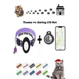 Takip Cihazı ve Airtag Yuvalı Kedi Tasması 2'li Set Ios Uyumlu Boyun Tasması GPS - Mor