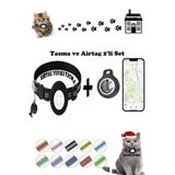 Takip Cihazı ve Airtag Yuvalı Kedi Tasması 2'li Set Ios Uyumlu Boyun Tasması GPS - Siyah