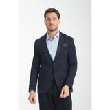 Takiro Erkek Lacivert Esneyen Kumaş Slim Fit Mono Yaka Blazer Ceket - 6 Drop - 48