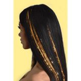 TAKIŞTIR Gold Renk Simli Yan Çıtçıtlı Postiş Hair Tinsel Shiny Hair Saç Işıltısı (50 CM)