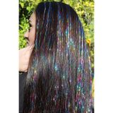 TAKIŞTIR Karışık Renk Simli Yan Postiş Hair Tinsel Shiny Hair (50 Cm)