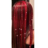 TAKIŞTIR Kırmızı Renk Simli Yan Postiş Hair Tinsel Shiny Hair (50 Cm)