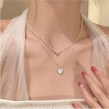 Takıtolia Heart Ikili Incili Kalpli Altın Renk Düğün Nişan Gelin Sevgililer Günü Özel Hediye Gerdanlık Kolye - Tekli Kalp