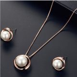 Takıtolia Pearl Inci Taşlı Rose Gold Kolye Küpe Sade Şık Gelin Düğün Hediye Takı Seti - Altın