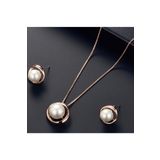 Takıtolia Pearl Inci Taşlı Rose Gold Kolye Küpe Sade Şık Gelin Düğün Hediye Takı Seti