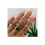 Takıtolia Reverie Gold Altın Renkli Siyah Taşlı Vintage Bohem 12 Parça 12'li Yüzük Seti