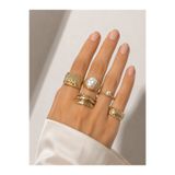 Takıtolia Tamore Gold 5’li İnci Taşlı Yüzük Seti Vintage Elegant Kombin