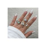 Takıtolia Umbre Gümüş Renkli- 4 Adet Renkli Taşlı Şık Tasarım Vintage Çoklu Ayarlanabilir Silver Yüzük Seti
