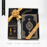 Takke + Esans + Tesbih + Seccade + Kuran Hediye Seti Hafız Boy, Siyah
