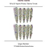 Takma Takma 10'lu Beyaz Extra Extra Extra TT1430 Tekrar Kullanılabilir El Yapımı Protez Takma Tırnak Beyaz-M - Sarı