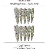 Takma Takma 10'lu Beyaz Extra Extra Extra TT1430 Tekrar Kullanılabilir El Yapımı Protez Takma Tırnak - Beyaz-S - Sarı