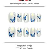 Takma Takma 10'lu Beyaz Kısa Balerin TT1143 Tekrar Kullanılabilir El Yapımı Protez Takma Tırnak Beyaz-Xs - Yeşil