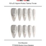 Takma Takma 10'lu Beyaz Uzun Badem TT1029 Tekrar Kullanılabilir El Yapımı Protez Takma Tırnak - Beyaz-L
