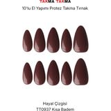 Takma Takma 10'lu Bordo Kısa Badem TT0937 Tekrar Kullanılabilir El Yapımı Protez Takma Tırnak - Bordo-XS - Pembe