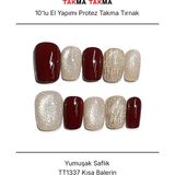 Takma Takma 10'lu Bordo Kısa Balerin TT1337 Tekrar Kullanılabilir El Yapımı Protez Takma Tırnak Bordo-Xs