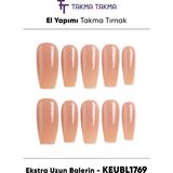 Takma Takma 10'lu Ekstra Uzun Balerin KEUBL1769 Tekrar Kullanılabilir El Yapımı Protez Takma Tırnak - Ten Rengi-M - Pembe