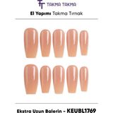 Takma Takma 10'lu Ekstra Uzun Balerin KEUBL1769 Tekrar Kullanılabilir El Yapımı Protez Takma Tırnak - Ten Rengi-XS - Pembe