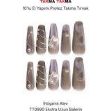 Takma Takma 10'lu Gri Ekstra Uzun Balerin TT0990 Tekrar Kullanılabilir El Yapımı Protez Takma Tırnak Gri-L - Kırmızı