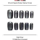 Takma Takma 10'lu Gri Kısa Balerin TT1168 Tekrar Kullanılabilir El Yapımı Protez Takma Tırnak Gri-Xs - Yeşil