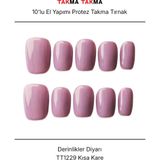 Takma Takma 10'lu Gri Kısa Kare TT1229 Tekrar Kullanılabilir El Yapımı Protez Takma Tırnak Gri-M - Pembe