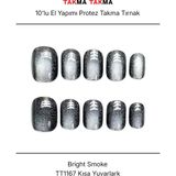 Takma Takma 10'lu Gri Kısa Yuvarla TT1167 Tekrar Kullanılabilir El Yapımı Protez Takma Tırnak Gri-S - Çok Renkli