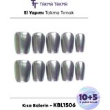 Takma Takma 10'lu Gümüş Kısa Balerin KBL1506 Tekrar Kullanılabilir El Yapımı Protez Takma Tırnak - Gümüş-XS