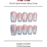 Takma Takma 10'lu Gümüş Orta Balerin TT1237 Tekrar Kullanılabilir El Yapımı Protez Takma Tırnak - Gümüş-XS - Kırmızı