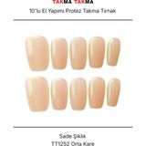Takma Takma 10'lu Gümüş Orta Kare TT1252 Tekrar Kullanılabilir El Yapımı Protez Takma Tırnak - Gümüş-L - Pembe