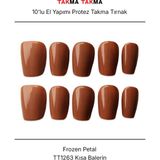 Takma Takma 10'lu Kahverengi Kısa Oval TT1263 Tekrar Kullanılabilir El Yapımı Protez Takma Tırnak Kahverengi-S - Pembe