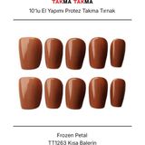Takma Takma 10'lu Kahverengi Kısa Oval TT1263 Tekrar Kullanılabilir El Yapımı Protez Takma Tırnak Kahverengi-Xs - Pembe