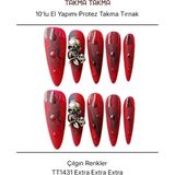 Takma Takma 10'lu Kırmızı Extra Extra Extra TT1431 Tekrar Kullanılabilir El Yapımı Protez Takma Tırnak - Kırmızı-S - Sarı