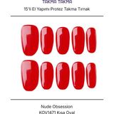 Takma Takma 10'lu Kırmızı Tekrar Kullanılabilir El Yapımı Protez Takma Tırnak Kırmızı-Xs