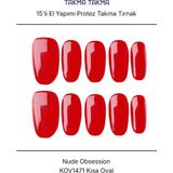 Takma Takma 10'lu Kırmızı Tekrar Kullanılabilir El Yapımı Protez Takma Tırnak Sarı-Xs