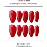 Takma Takma 10'lu Kırmızı Uzun Badem TT1448 Tekrar Kullanılabilir El Yapımı Protez Takma Tırnak - Kırmızı-M
