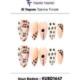 Takma Takma 10'lu KUBD1647 Uzun Badem Tekrar Kullanılabilir El Yapımı Protez Takma Tırnak Ten Rengi-L - Renkli