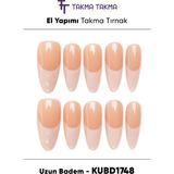 Takma Takma 10'lu KUBD1748 Uzun Badem Tekrar Kullanılabilir El Yapımı Protez Takma Tırnak Ten Rengi-L