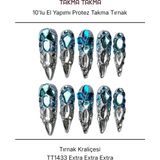 Takma Takma 10'lu Mavi Extra Extra Extra TT1433 Tekrar Kullanılabilir El Yapımı Protez Takma Tırnak Mavi-M - Sarı