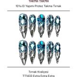 Takma Takma 10'lu Mavi Extra Extra Extra TT1433 Tekrar Kullanılabilir El Yapımı Protez Takma Tırnak - Mavi-XS - Sarı
