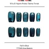 Takma Takma 10'lu Mavi Kısa Balerin TT1145 Tekrar Kullanılabilir El Yapımı Protez Takma Tırnak Mavi-Xs