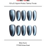 Takma Takma 10'lu Mavi Kısa Oval TT1201 Tekrar Kullanılabilir El Yapımı Protez Takma Tırnak - Mavi-XS - Çok Renkli