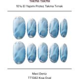 Takma Takma 10'lu Mavi Kısa Oval TT1382 Tekrar Kullanılabilir El Yapımı Protez Takma Tırnak Mavi-Xs - Pembe
