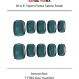 Takma Takma 10'lu Mavi Kısa Yuvarlak TT1162 Tekrar Kullanılabilir El Yapımı Protez Takma Tırnak Mavi-Xs - Çok Renkli