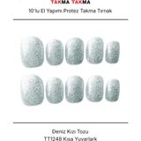 Takma Takma 10'lu Mavi Kısa Yuvarlak TT1248 Tekrar Kullanılabilir El Yapımı Protez Takma Tırnak Mavi-M - Çok Renkli