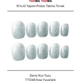 Takma Takma 10'lu Mavi Kısa Yuvarlak TT1248 Tekrar Kullanılabilir El Yapımı Protez Takma Tırnak Mavi-S - Çok Renkli