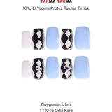 Takma Takma 10'lu Mavi Orta Kare TT1046 Tekrar Kullanılabilir El Yapımı Protez Takma Tırnak Mavi-L - Pembe