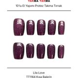 Takma Takma 10'lu Mor Kısa Balerin TT1164 Tekrar Kullanılabilir El Yapımı Protez Takma Tırnak Mor-Xs - Yeşil