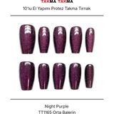Takma Takma 10'lu Mor Orta Balerin TT1165 Tekrar Kullanılabilir El Yapımı Protez Takma Tırnak Mor-Xs - Kırmızı