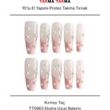 Takma Takma 10'lu Pembe Ekstra Uzun Balerin TT0963 Tekrar Kullanılabilir El Yapımı Protez Takma Tırnak - Pembe-L