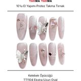 Takma Takma 10'lu Pembe Extra Uzun Oval TT1104 Tekrar Kullanılabilir El Yapımı Protez Takma Tırnak Pembe-M